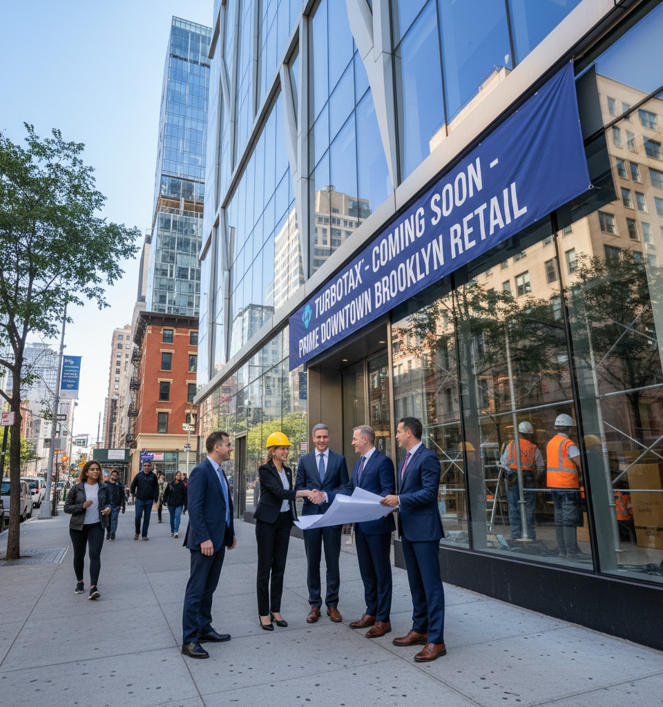 TurboTax Secures Prime Downtown Brooklyn Retail Spot at One Willoughby Square — AI-generated illustration