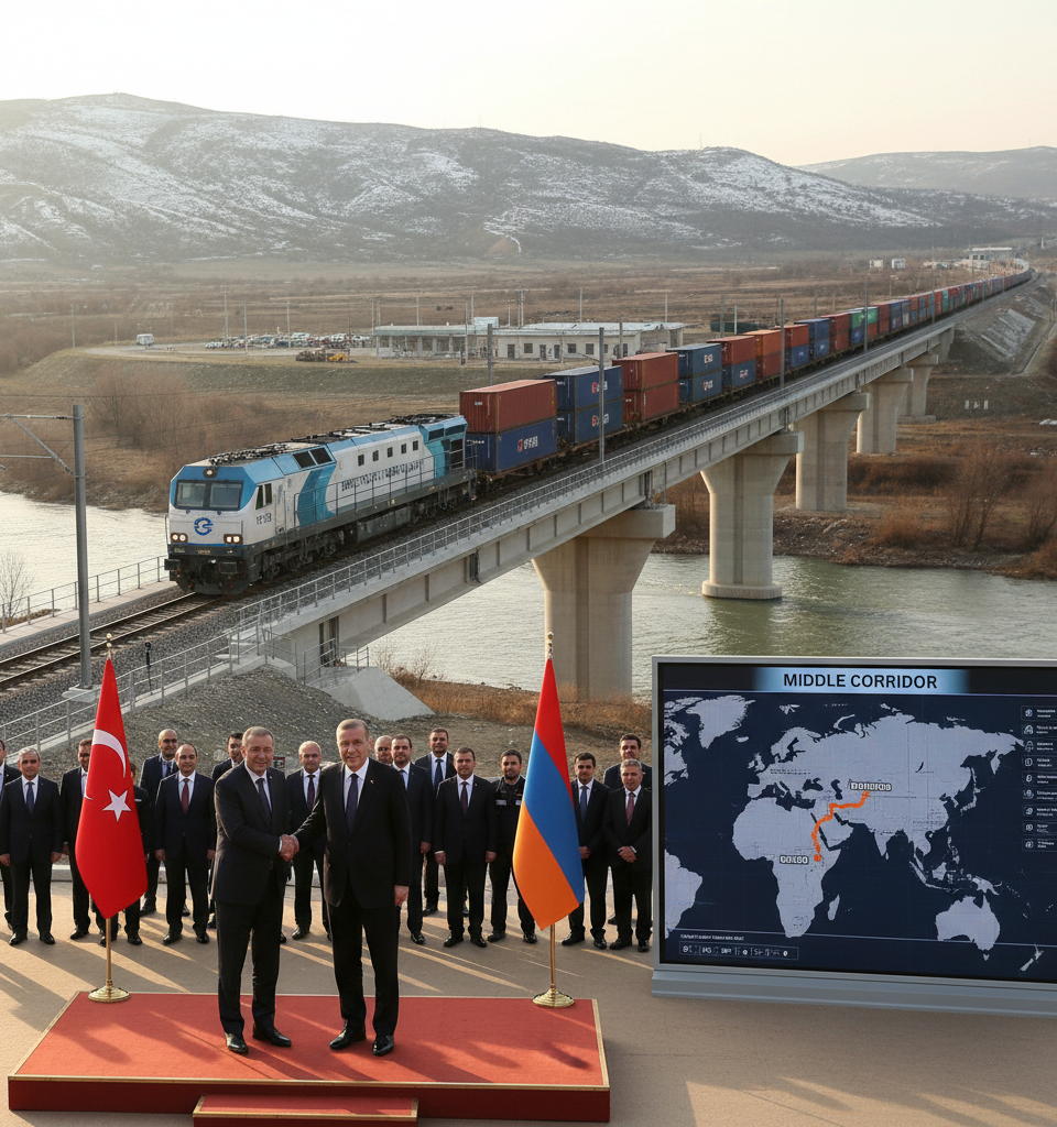 Turkey Pushes 'Middle Corridor' as Strategic Bypass to Hormuz, Reengages Armenia — AI-generated illustration
