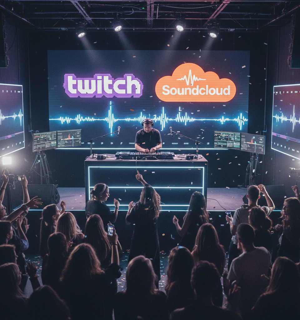 Twitch and SoundCloud Partner for 'SoundCloud Sessions' DJ Extravaganza — AI-generated illustration