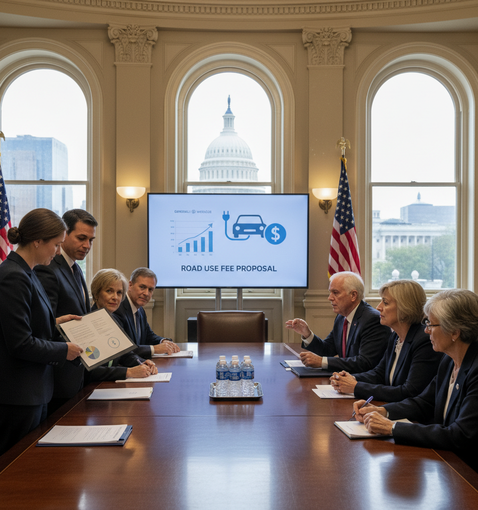 U.S. Auto Industry Pitches Vehicle Fee to Replace Fuel Tax Amid EV Surge — AI-generated illustration