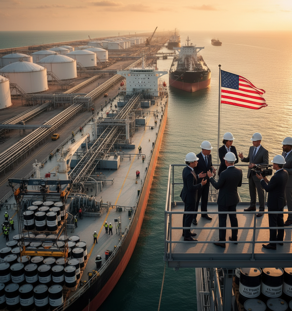 U.S. Exports Millions of Strategic Oil Barrels Amid Global Supply Crunch, Fueling Debate — AI-generated illustration