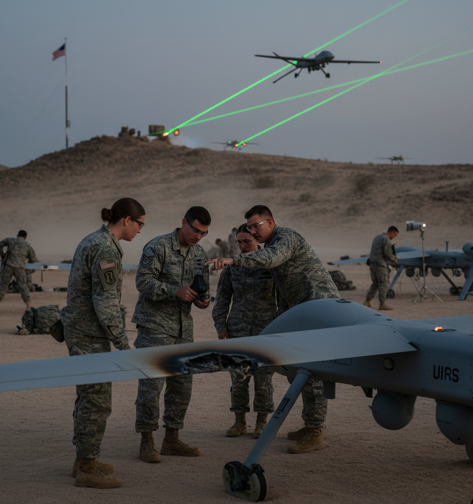 U.S. Military Grapples with Adversary Laser Threats to Drone Fleets — AI-generated illustration