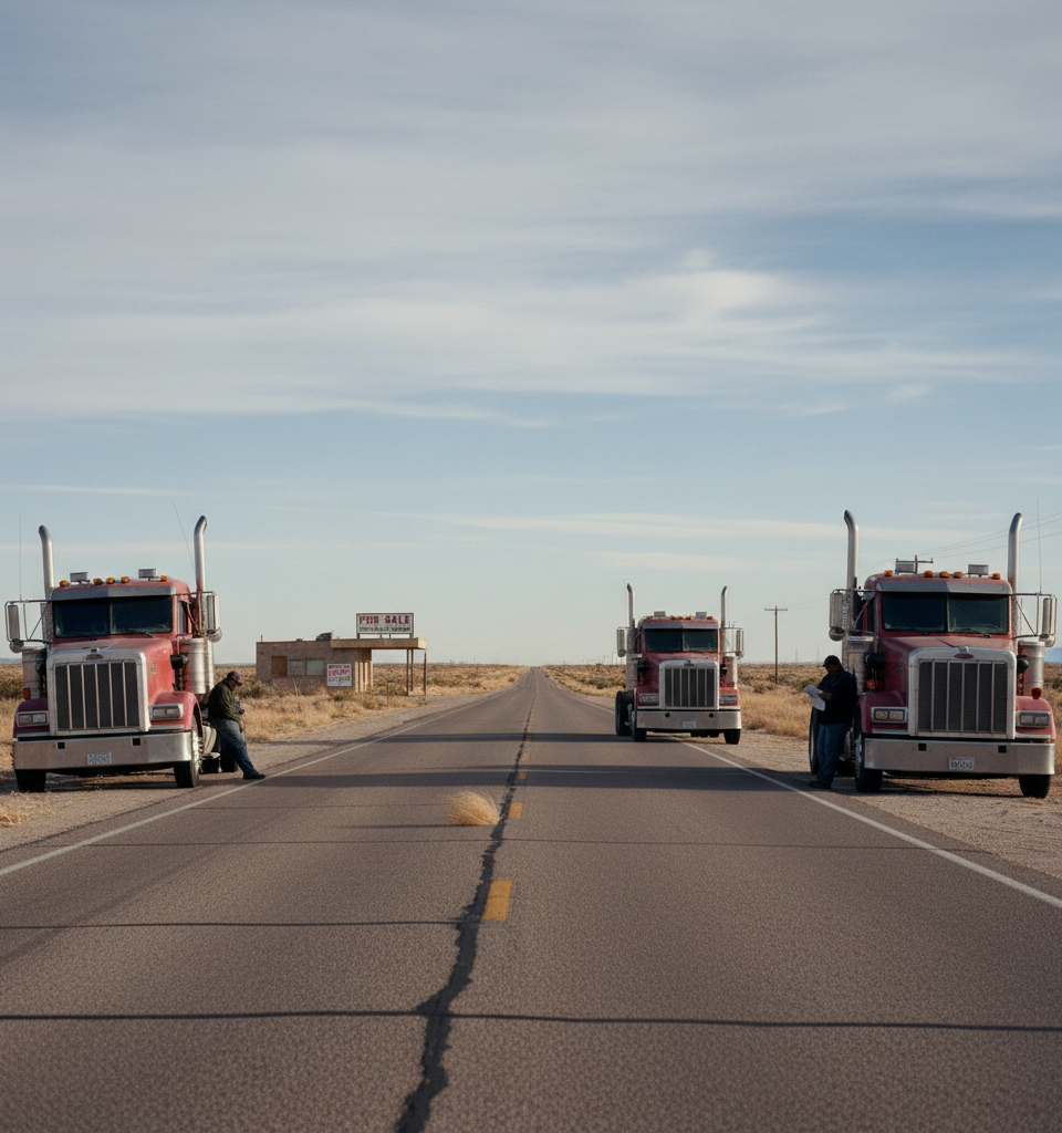U.S. Trucking Sector in Decline: Jobs Hit 8-Year Low Amidst Economic Headwinds — AI-generated illustration