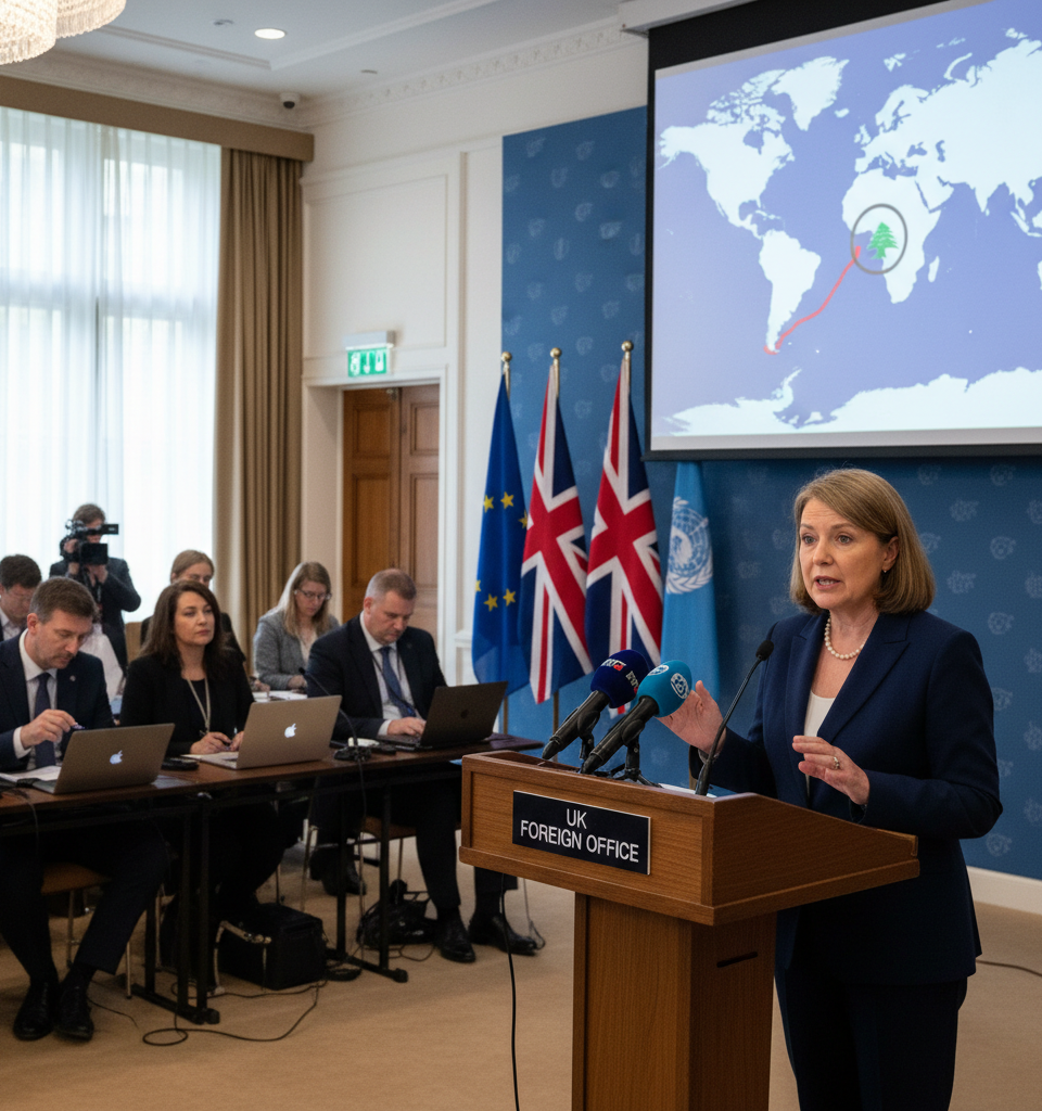 UK Calls for Toll-Free Strait of Hormuz, Links Iran Ceasefire to Lebanon Stability — AI-generated illustration
