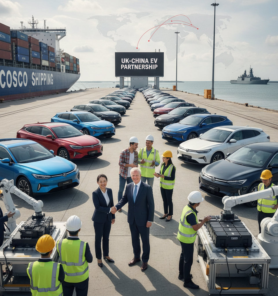 UK Embraces Chinese EV Influx: Potential Boon for Consumers & Industry, Despite Geopolitical Tensions — AI-generated illustration