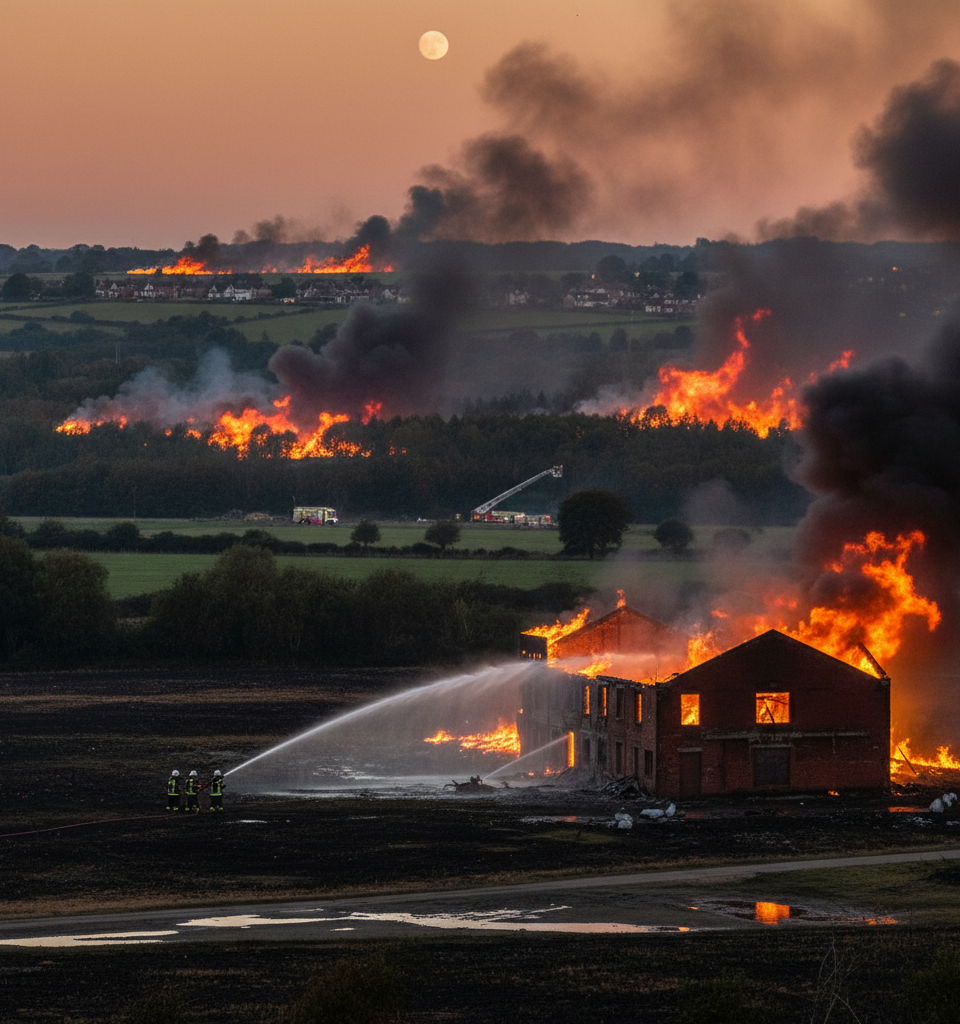 UK Fire Services Face Strain as Major Incidents Declared Across Regions — AI-generated illustration