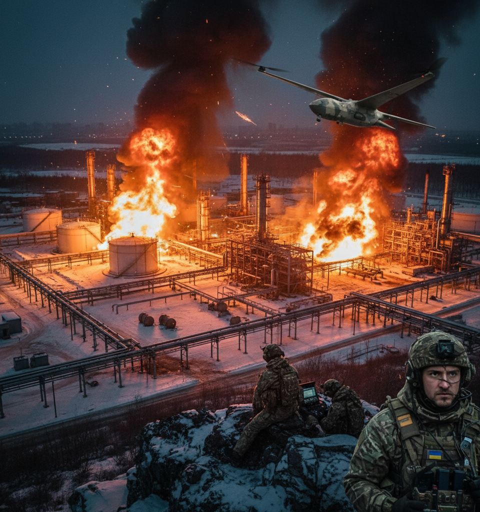 Ukraine Escalates Oil Infrastructure Attacks Amid Soaring Russian War Revenue — AI-generated illustration