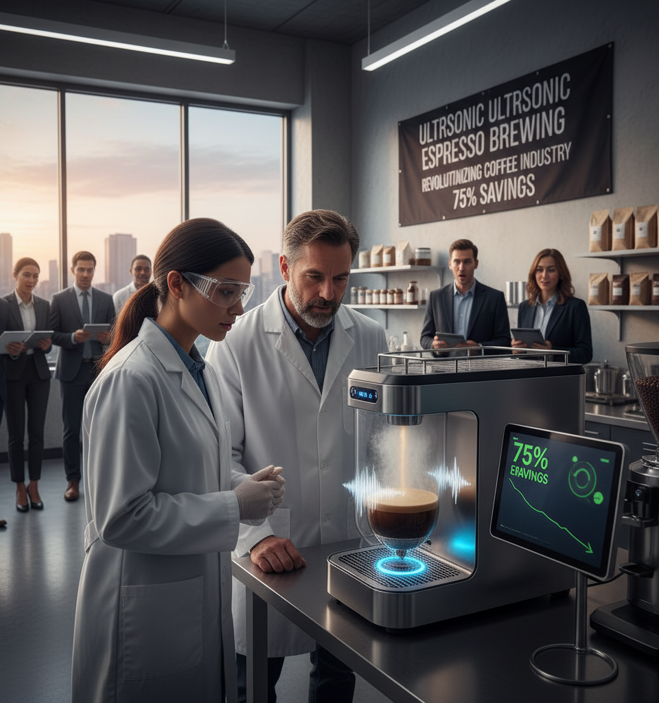 Ultrasonic Espresso Brewing Could Revolutionize Coffee Industry, Offering 75% Energy Savings — AI-generated illustration