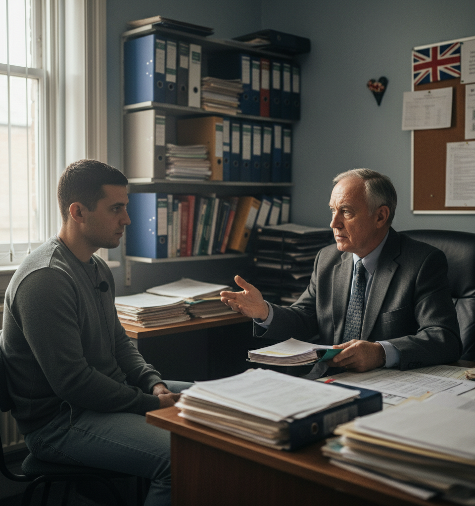 Undercover Probe Exposes Alleged Asylum System Exploitation in UK — AI-generated illustration