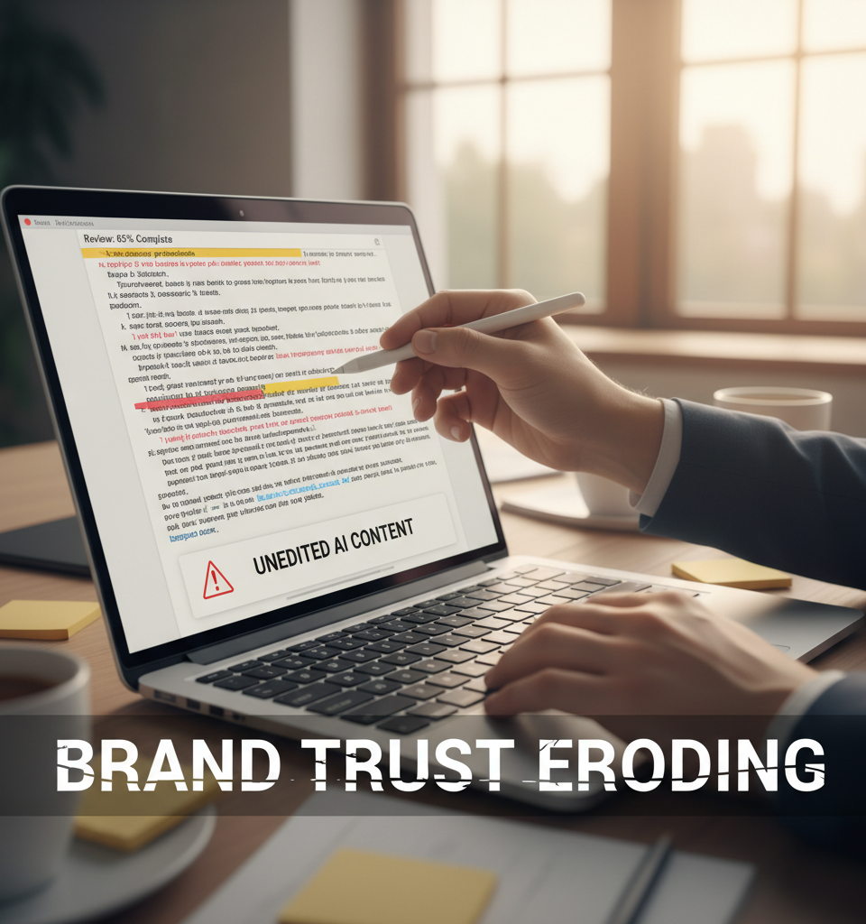 Unedited AI Content: The Hidden Peril Eroding Brand Trust and Authenticity — AI-generated illustration