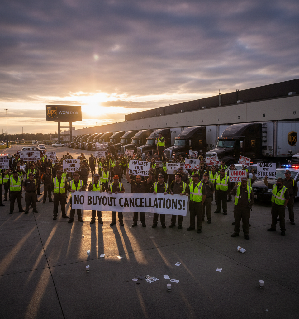 UPS retracts driver buyout option in 13 states under union pressure — AI-generated illustration
