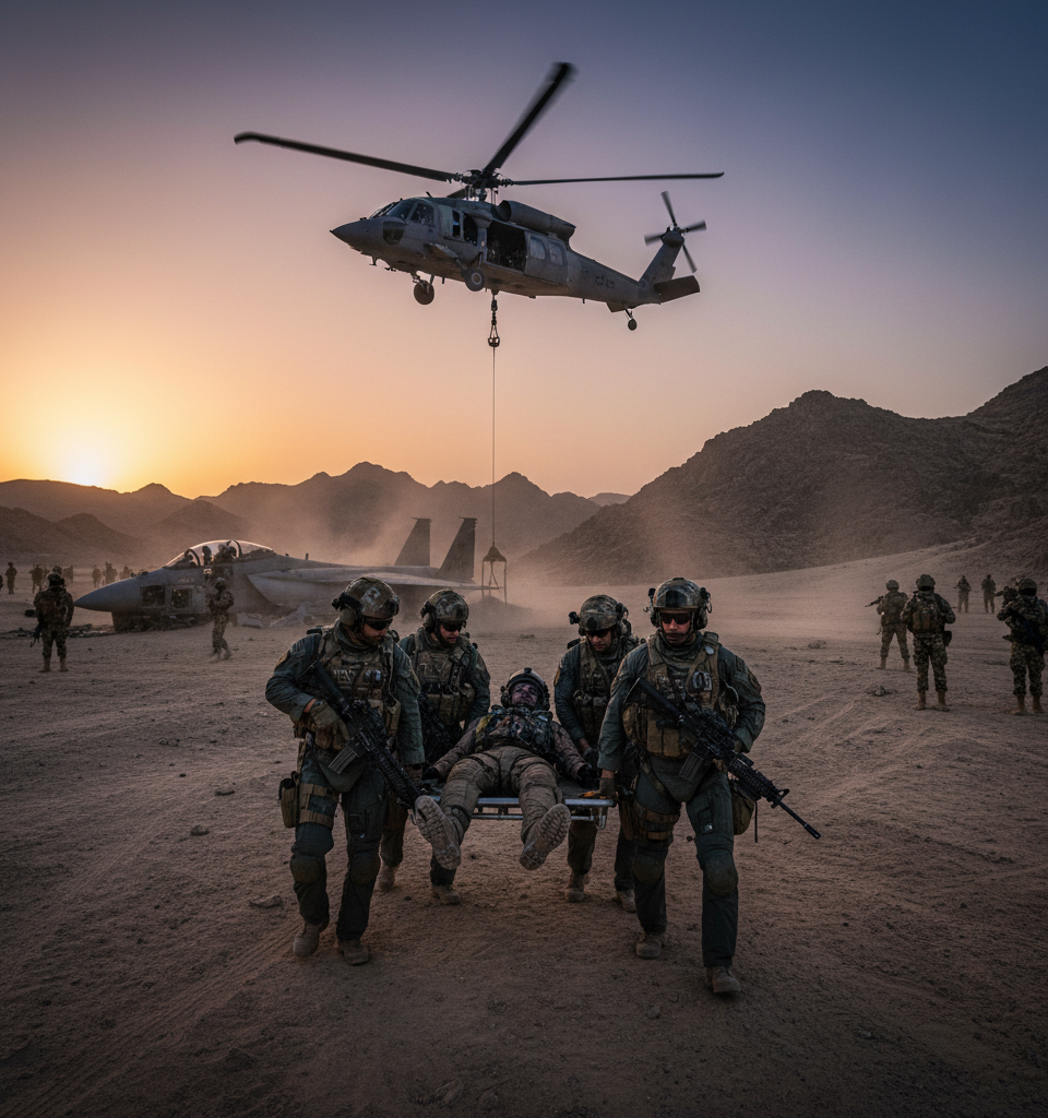 US Airman Rescued After F-15E Shot Down in Daring Iran Operation; Tensions Escalate — AI-generated illustration