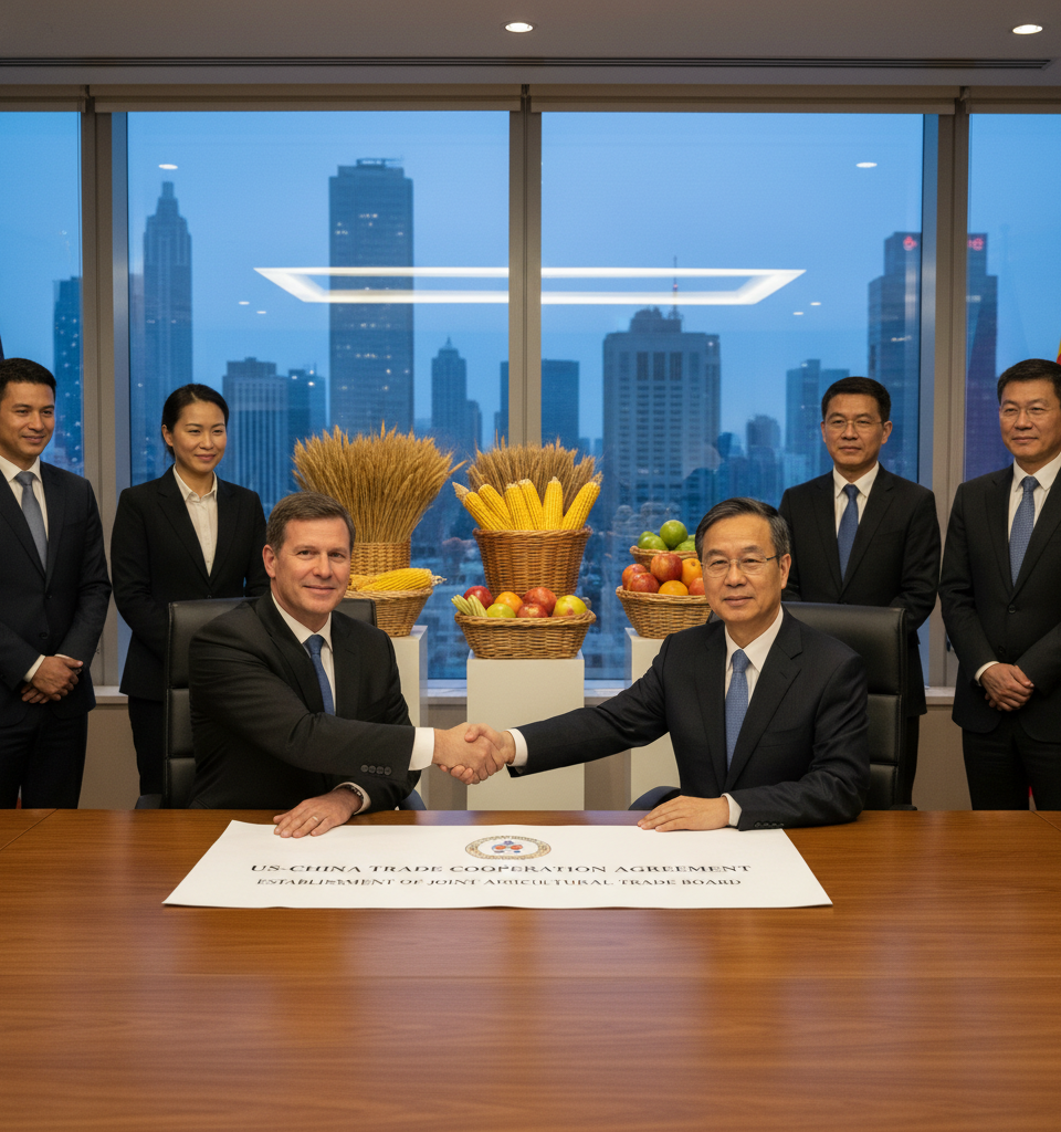 US and China to Launch New Trade Board, Address Agricultural Barriers — AI-generated illustration