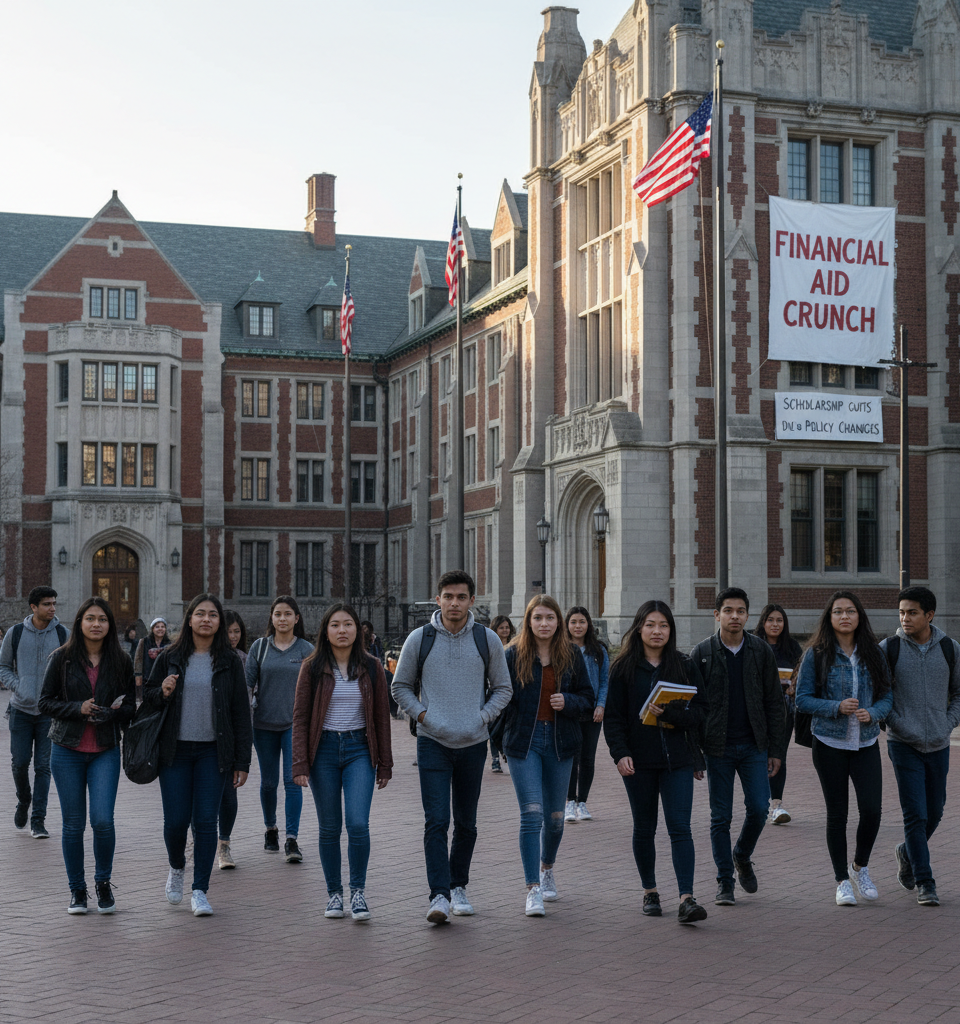 US Colleges Grapple with Plunging International Student Enrollment Under Trump Policies — AI-generated illustration