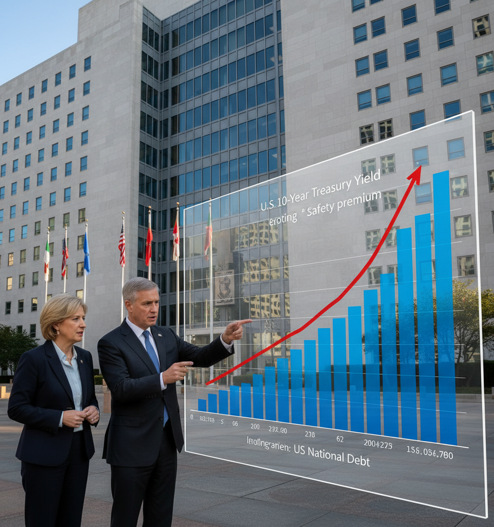 US Debt Outburst Erodes Treasury 'Safety Premium,' IMF Urges Fiscal Action — AI-generated illustration