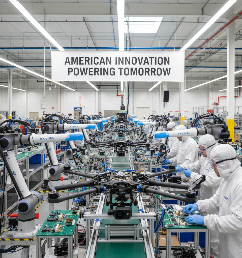 US Drone Manufacturing Ramps Up Amidst Ban on Foreign Competitors — AI-generated illustration