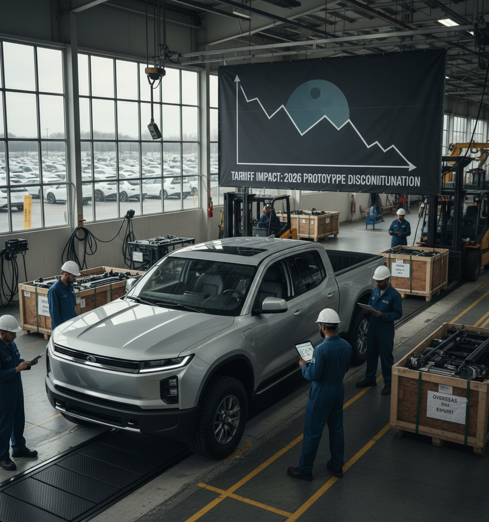 US EV Market Faces Retrenchment: Tariffs, Not Failure, Behind 2026 Model Discontinuations — AI-generated illustration