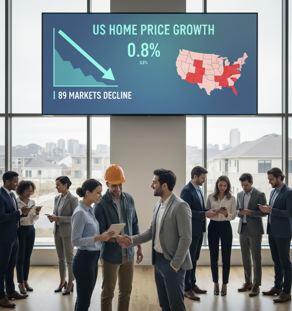 US Home Price Growth Slows to Sub-1% Annually, 89 Markets See Declines Amidst Stabilization Efforts — AI-generated illustration