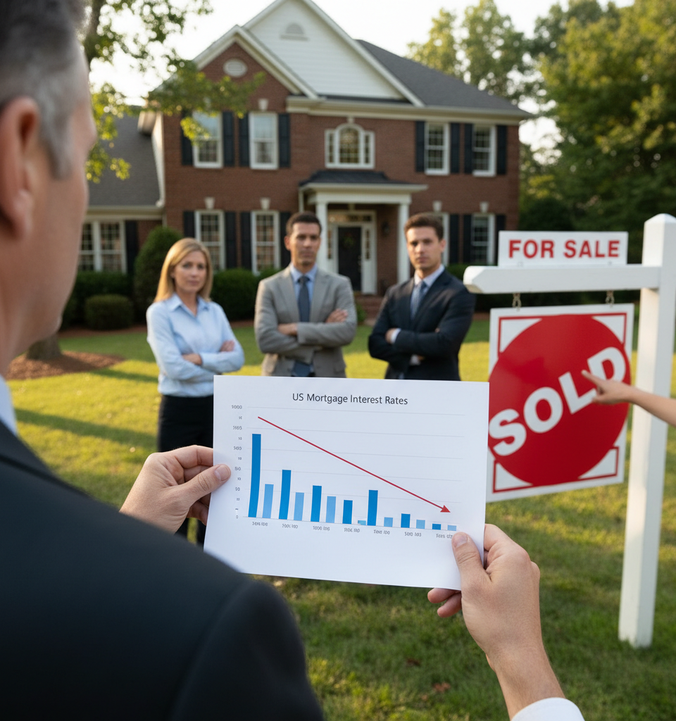 US Home Prices Decline as Sellers Yield to Market Realities, Signaling Market Shift — AI-generated illustration