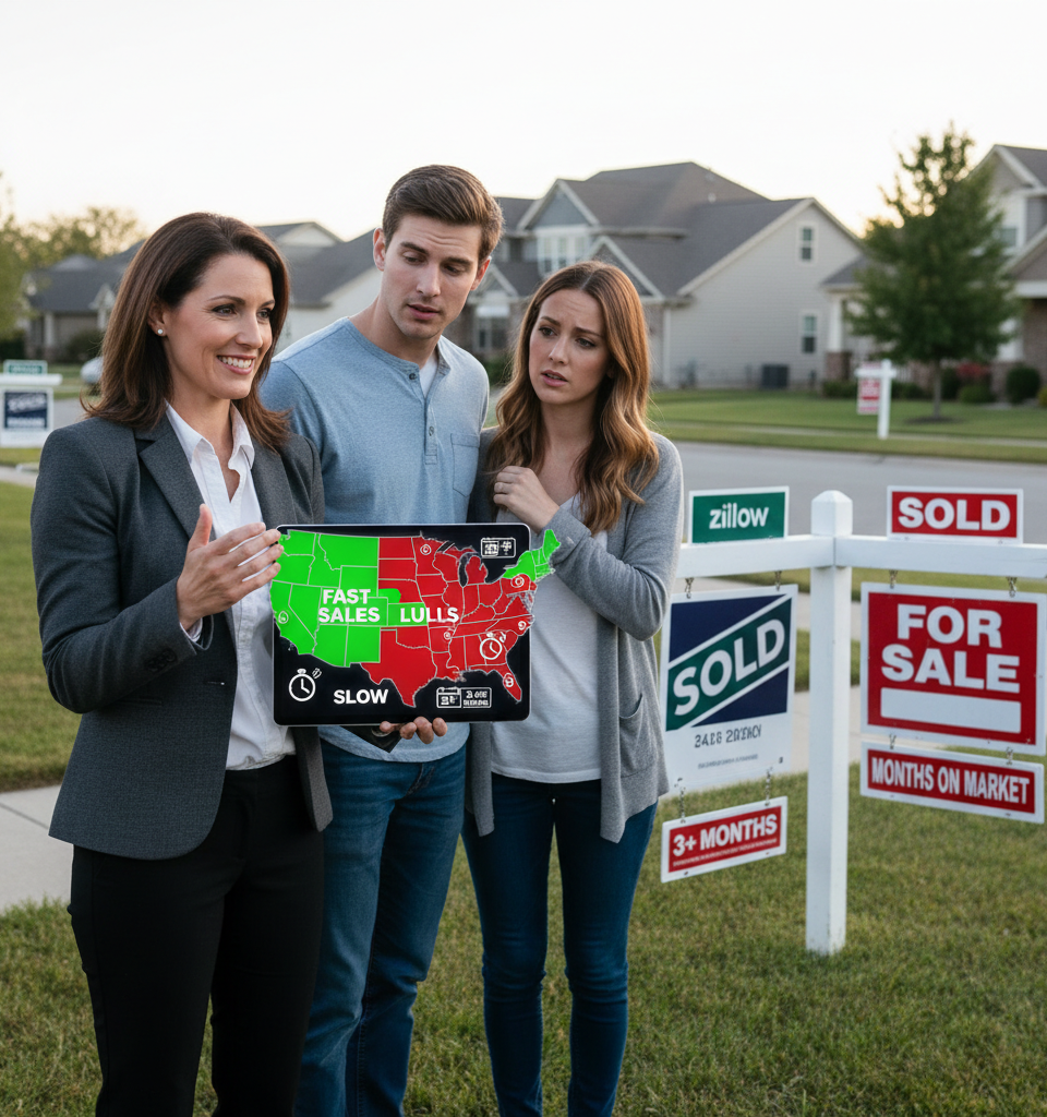 US Housing Market Bifurcates: Record-Fast Sales Amid Months-Long Lulls — AI-generated illustration