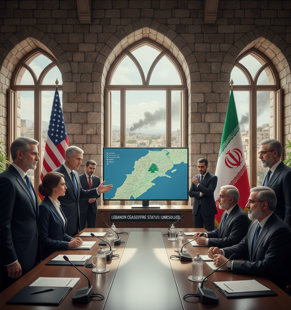 US & Iran Clash on Lebanon's Ceasefire Status, Jeopardizing Regional Stability — AI-generated illustration