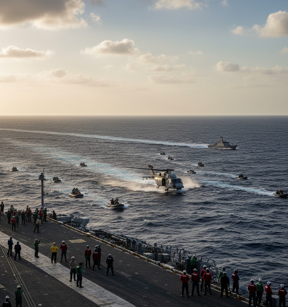 US-Iran Escalation: Tensions Mount Amidst Search for Missing Airman and Strait of Hormuz Standoff — AI-generated illustration
