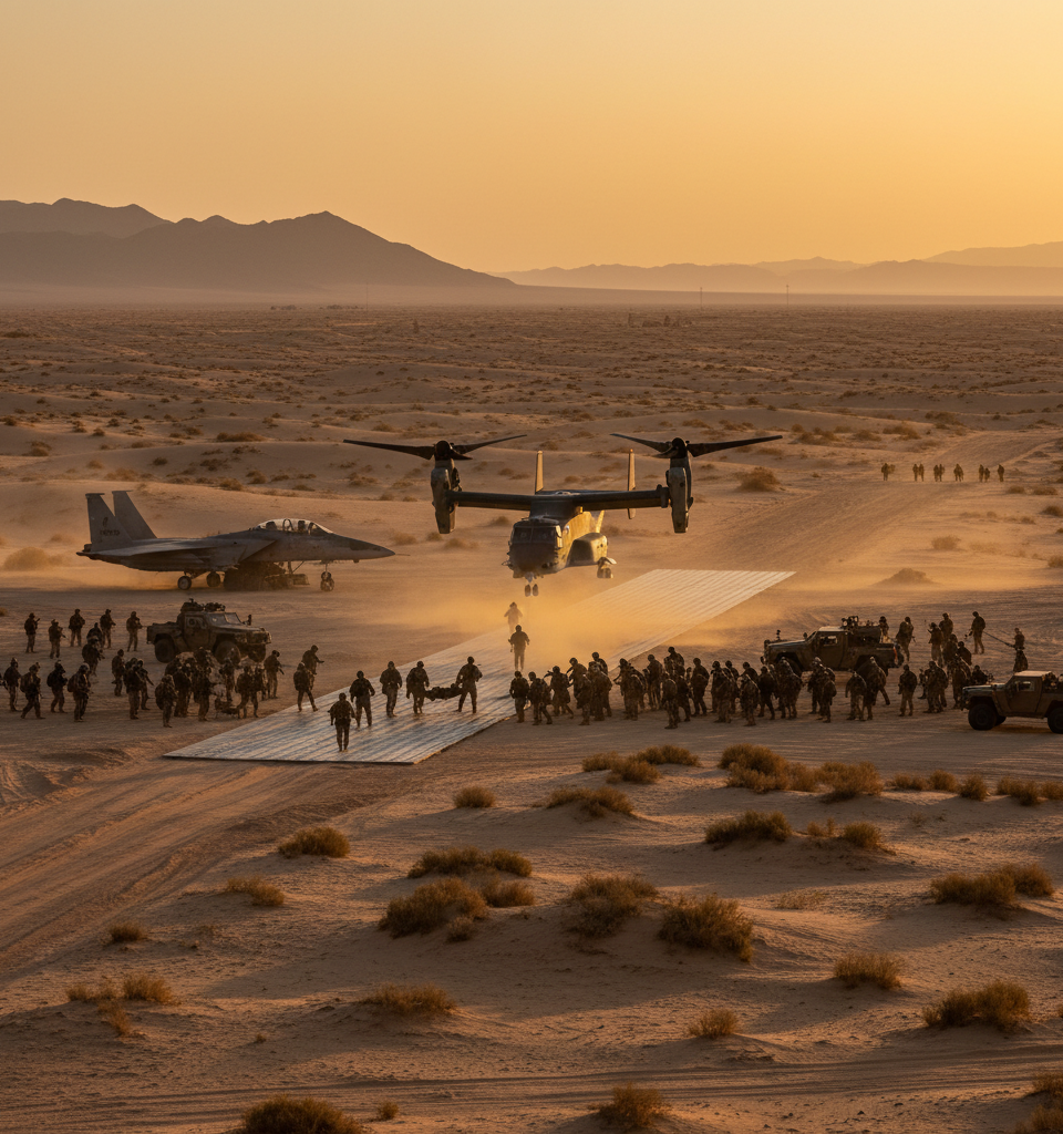 US Military Simulates Covert Airfield Rescue in Desert: A Glimpse into Potential Iranian Operations — AI-generated illustration