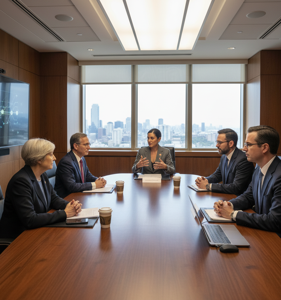 US Officials Discuss Government Stakes in Frontier AI Companies — AI-generated illustration