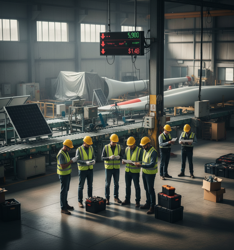US Renewables Sector Sheds 5,900 Jobs Amid Policy Shifts, $1.4B Investments Halted — AI-generated illustration