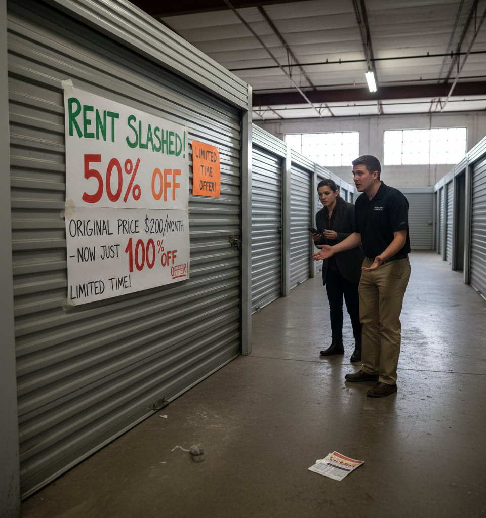 US Self-Storage Rents Plummet Nearly 50% Amid Softening Demand — AI-generated illustration