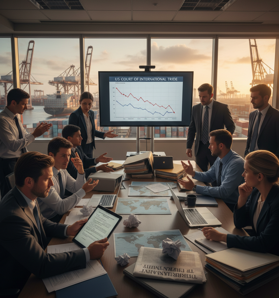 US Tariff Uncertainty Deepens for Shippers After Landmark Court Ruling Against Trump Administration — AI-generated illustration