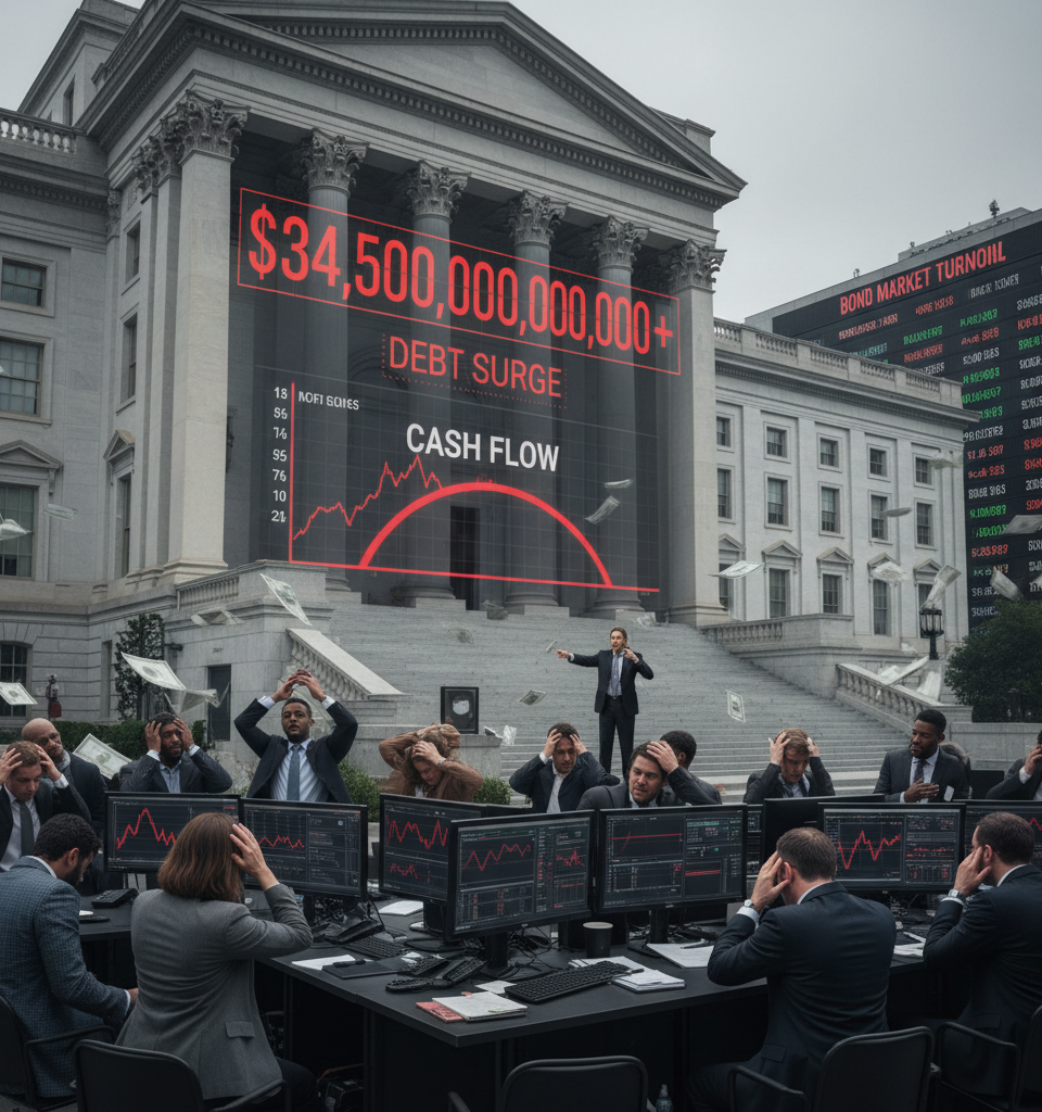 US Treasury Faces Unexpected Debt Surge Amid Weakening Cash Flow, Rattling Bond Market — AI-generated illustration