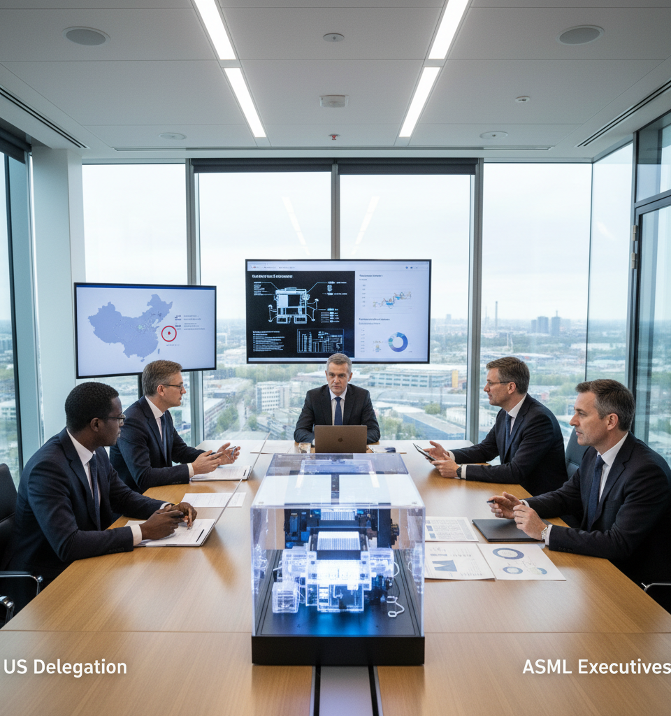 US vs. ASML: Discrepancy Over Advanced Chip Tool Presence in China — AI-generated illustration