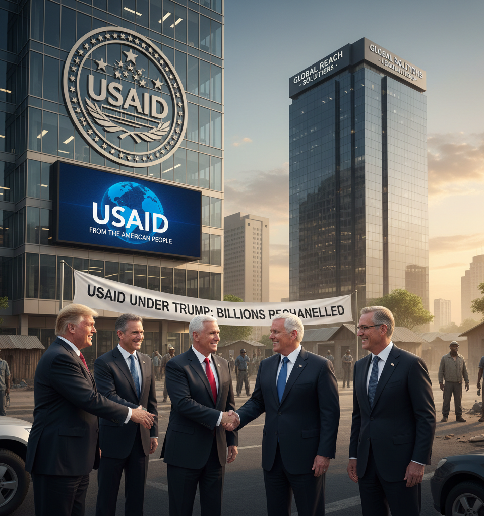 USAID Under Trump: Billions Rechanneled to Major US Contractors Amidst Developing World Sidelining — AI-generated illustration