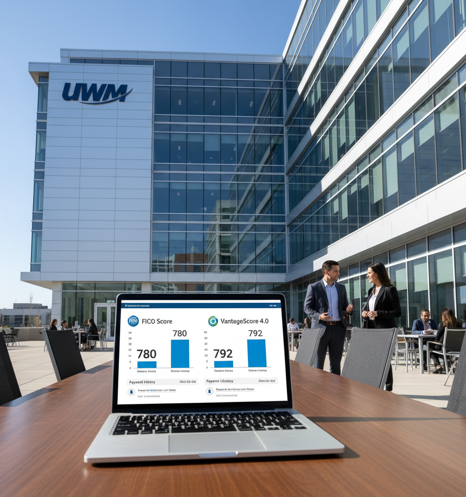 UWM Embraces Dual Credit Scoring: VantageScore Added for Conventional Mortgages — AI-generated illustration