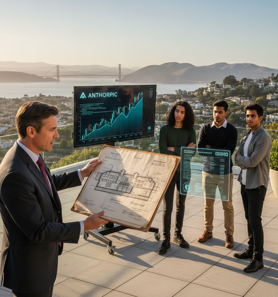 VC Banker Offers $8M Bay Area Estate for Anthropic Stock in Bold AI Bet — AI-generated illustration