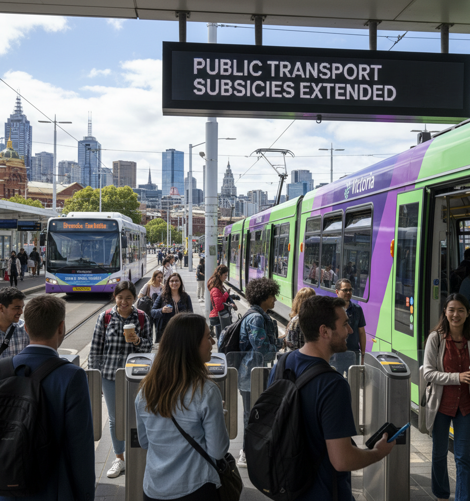 Victoria extends public transport subsidies to combat soaring fuel costs — AI-generated illustration