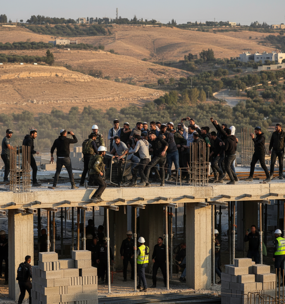Videos Emerge of Israeli Settlers Attempting to Seize West Bank Construction Site — AI-generated illustration