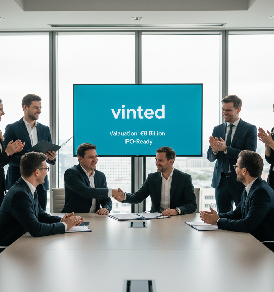 Vinted's Valuation Soars to €8 Billion in EQT-Led Secondary Share Sale, IPO-Ready Status Confirmed — AI-generated illustration