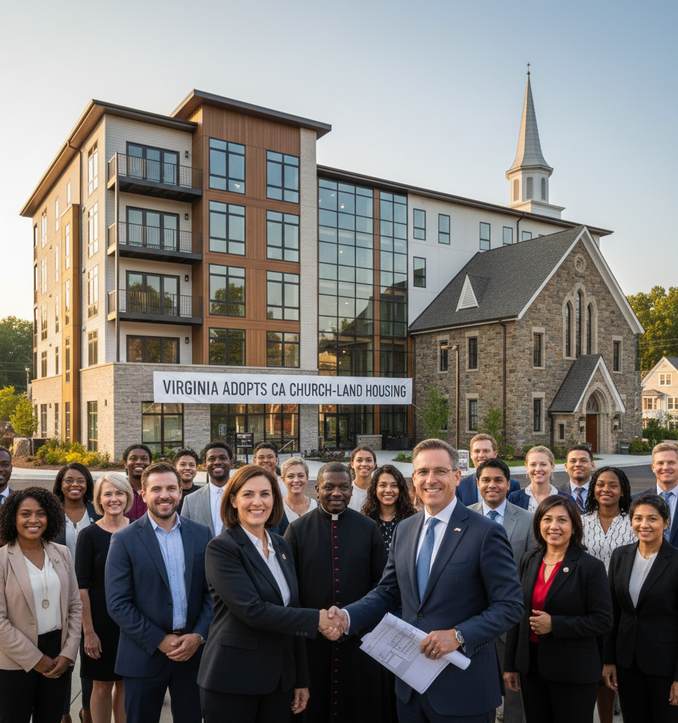 Virginia Adopts California's Church-Land Housing Model to Boost Affordable Supply — AI-generated illustration