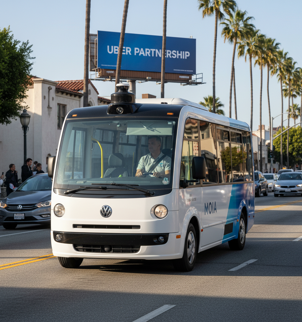 Volkswagen's MOIA America Initiates Autonomous Microbus Testing in Los Angeles, Paving Way for Uber Partnership — AI-generated illustration