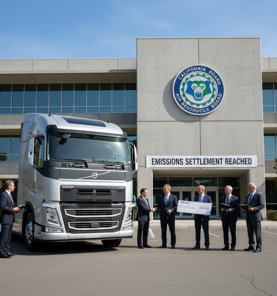 Volvo to Pay $196.5 Million in CARB Emissions Settlement — AI-generated illustration