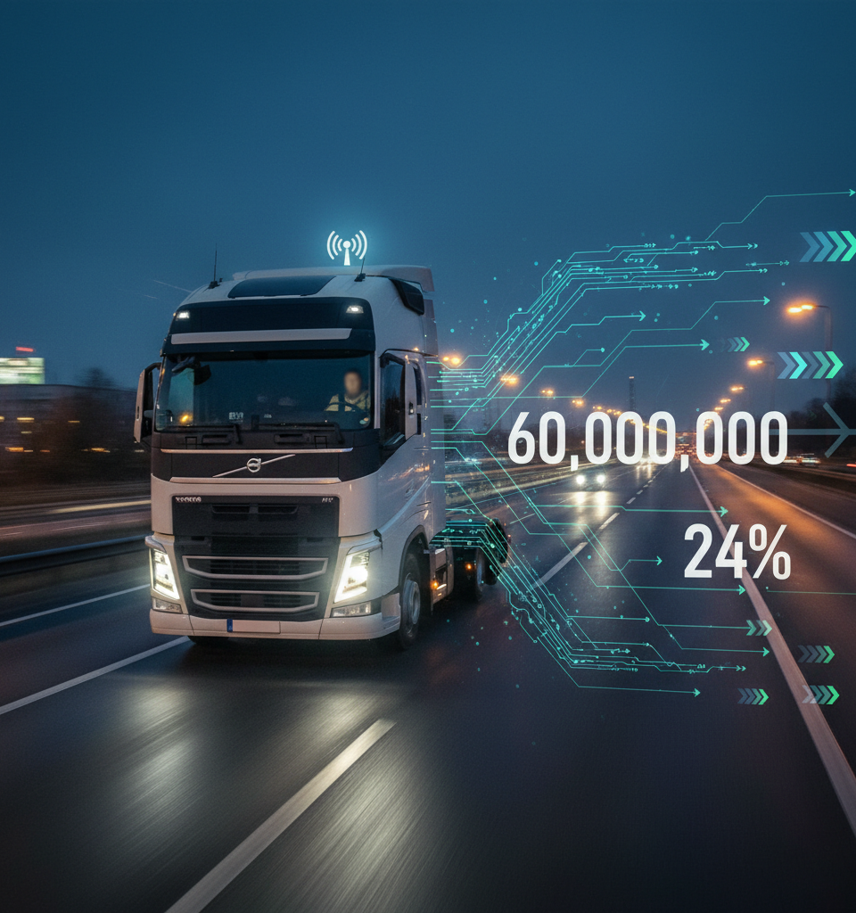Volvo Trucks' OTA Updates Deliver $60M Savings and 24% Reduction in Unplanned Stops — AI-generated illustration