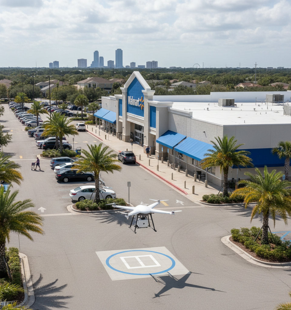 Walmart and Wing Expand Drone Delivery Service to Orlando-Area Stores — AI-generated illustration