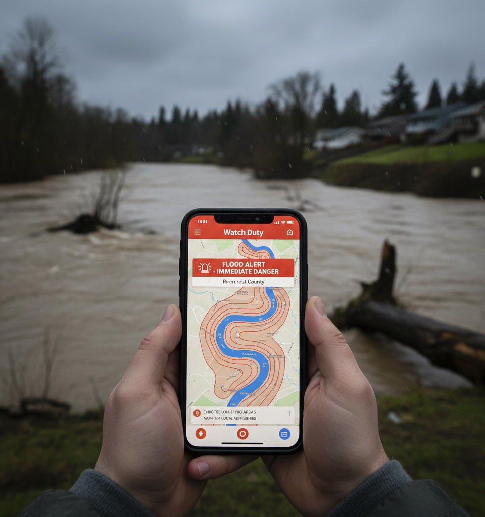 Watch Duty to Integrate Flood Alerts, Expanding Disaster Monitoring Capabilities — AI-generated illustration