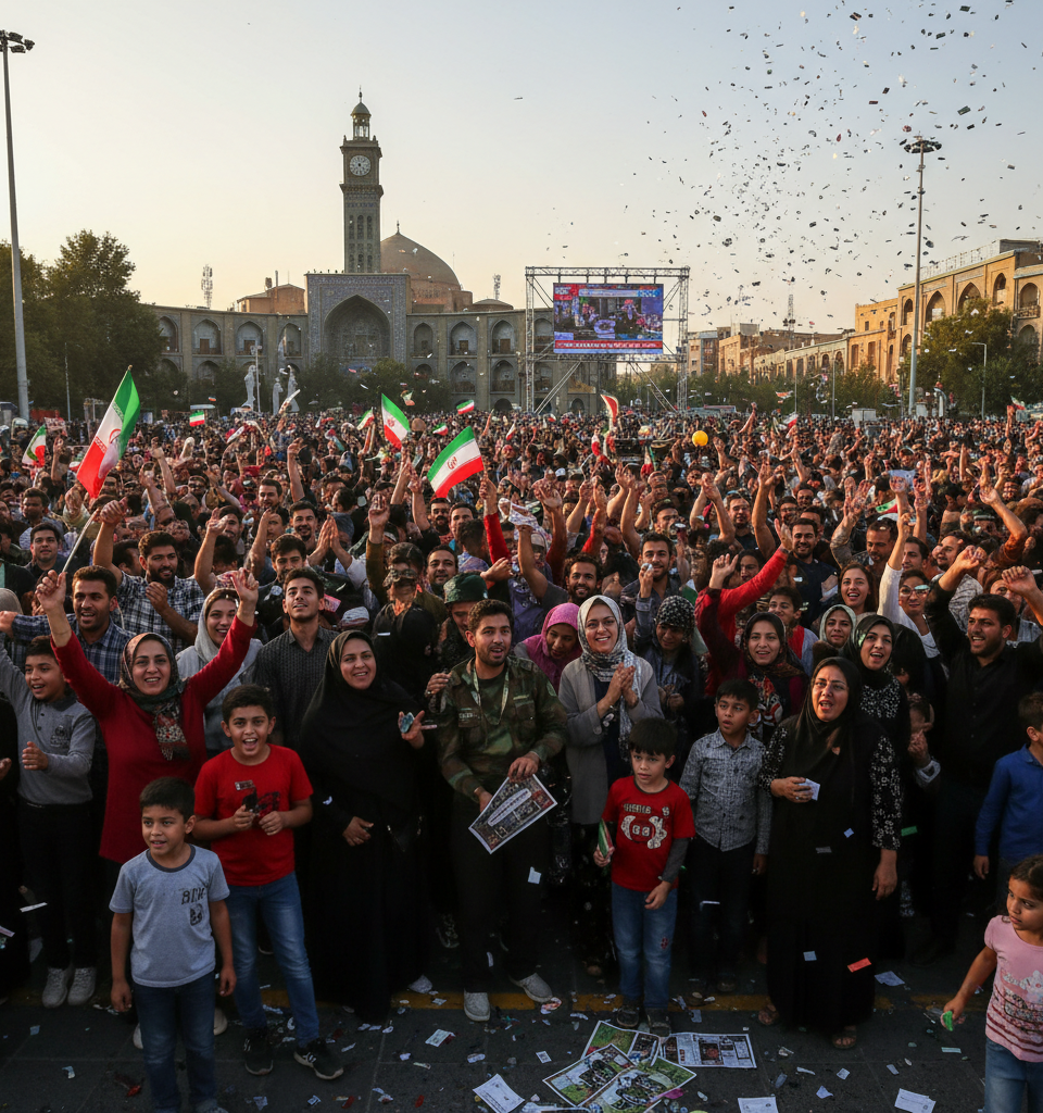 Watch: Iranians gather in Tehran following ceasefire announcement — AI-generated illustration