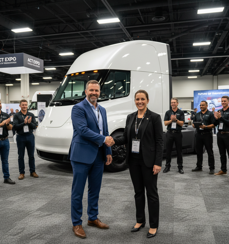 WattEV Secures Landmark Order for 370 Tesla Semis, Marking California's Largest EV Truck Deployment — AI-generated illustration