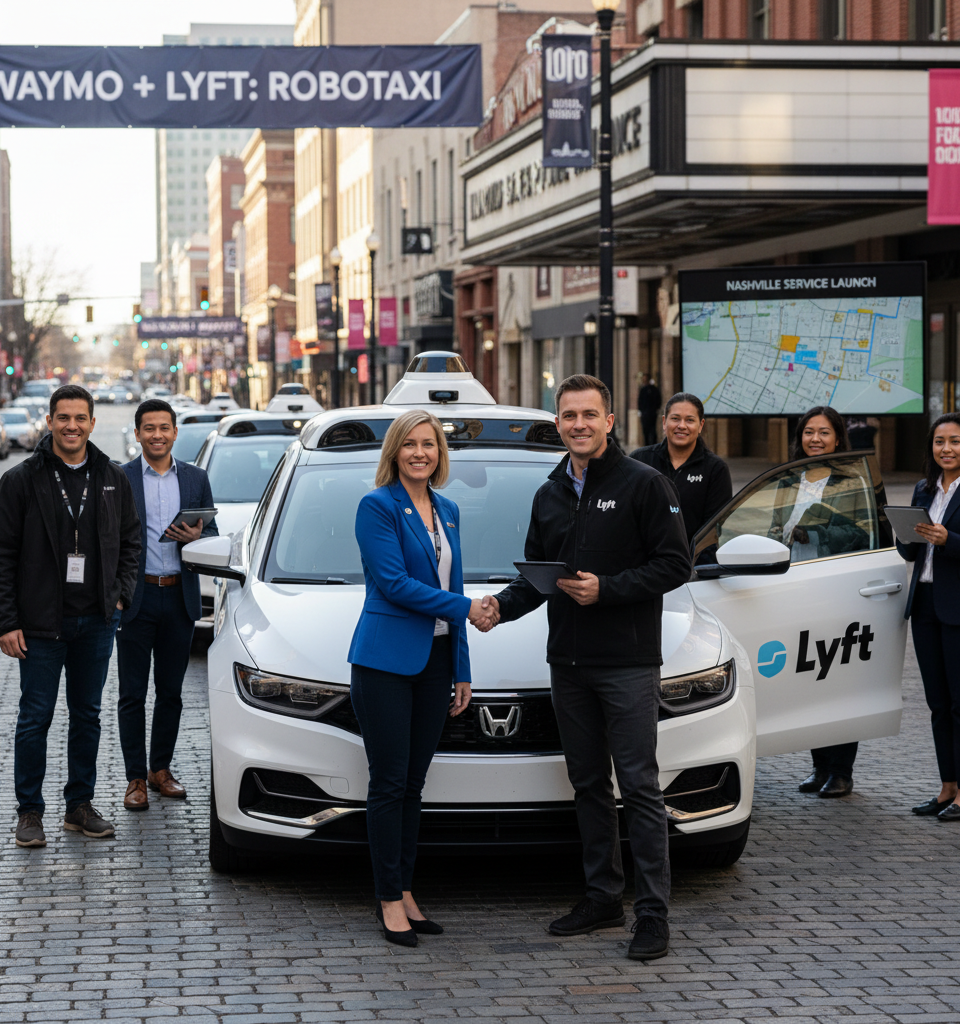 Waymo opens robotaxi service in Nashville, partners with Lyft — AI-generated illustration