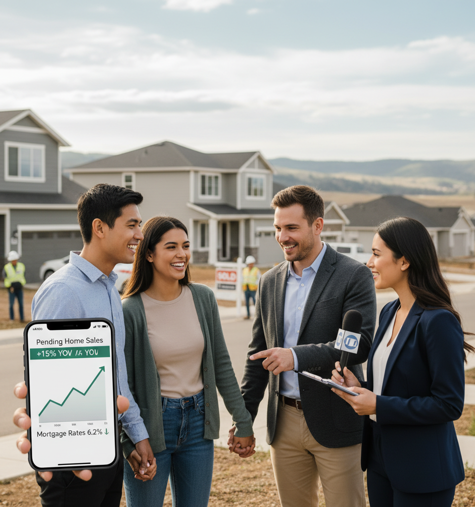 Weekly pending home sales show yearly growth as mortgage rates fall — AI-generated illustration