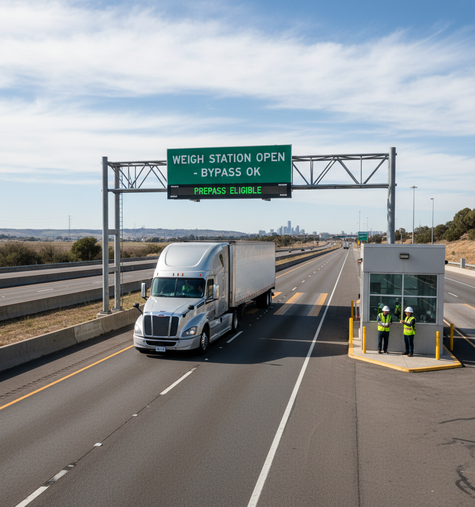 Weigh Station Bypass Programs Revolutionize Fleet Operations, Delivering Substantial Cost Savings — AI-generated illustration